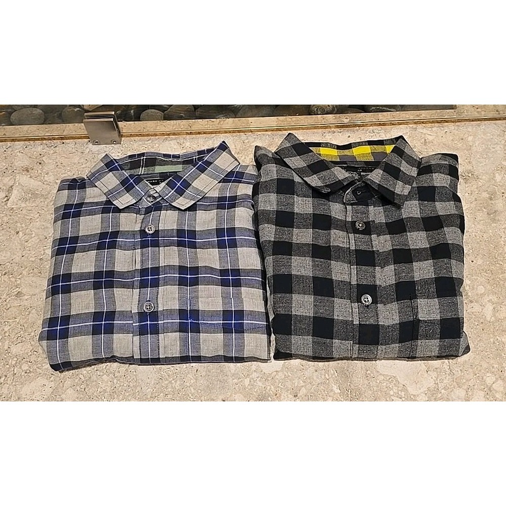 Bundle 2 Marc Jacobs Mens Button Up Long Sleeve Shirts‎ Shrunken Fit Large Plaid